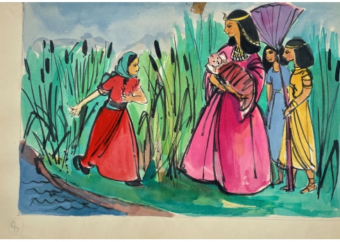 רות שלוס, (Ruth Schloss) - ציור מתוך סדרת איורים למצגות לילדים משנות ה-50