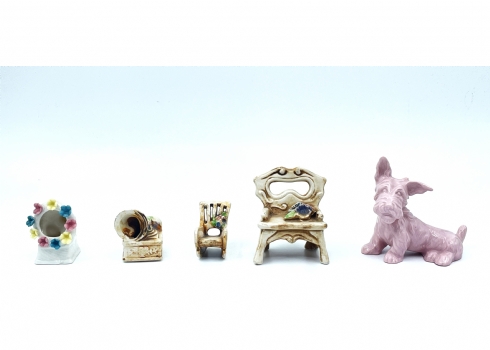 לוט של 5 חפצי נוי קטנים ישנים עשויים קרמיקה ופורצלן