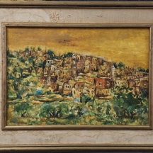 'נוף צפת' - ציור ישן, שמן על לוח, לא חתום, אמן לא ידוע