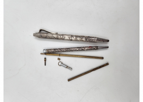 לוט של 2 חלקי עטים / עפרונות ישראלים ישנים משולבים 'קליפת' כסף