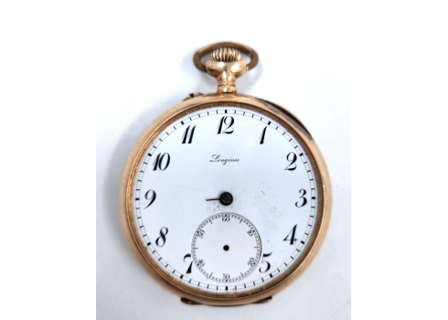 שעון כיס אמריקאי עתיק מתוצרת 'לונג'ין' (longine), עשוי זהב צהוב 14 קארט, חתום