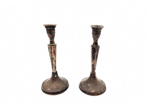 זוג פמוטי כסף ישראלים ישנים קטנים, עשויים כסף '800', חתום, משקל: 89 גרם