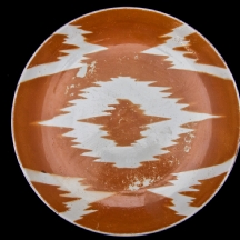 קערת חרס בוכרית עתיקה מעוטרת בדגם בד איקט בוכרי