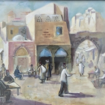 יוג'ין ליפקוביץ' (Eugen Lipkowitch) - 'דמויות ביפו' - ציור ישן, אקוורל על נייר
