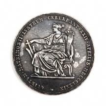 מטבע כסף הונגרי עתיק 'טלר / Thaler', משנת 1879 לציון חתונת הכסף של  הקיסר ורעיתו