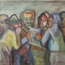 'דמויות' - ציור דו צידי, שמן על בד, חתום: 'שמואל' (נשמח לעזרה בזיהוי האמן