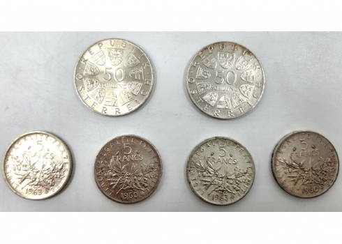 לוט 6 מטבעות כסף, אוסטריה וצרפת