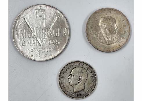 לוט 3 מטבעות כסף, אירלנד, נורווגיה ויוון