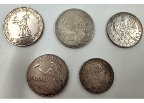 לוט 5 מטבעות כסף, פולין רומניה ויוגוסלביה