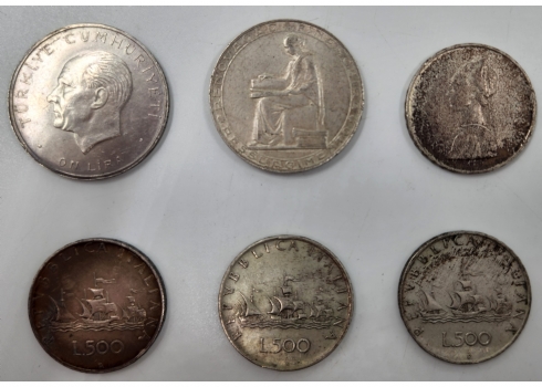 לוט 6 מטבעות כסף, איטליה פורטוגל וטורקיה