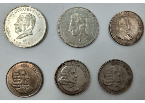 לוט 6 מטבעות כסף, דרום אפריקה, אקוודור ופרוגואי