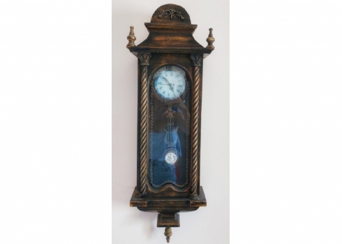 שעון אורלוגין גרמני עתיק גדול ויפה, עשוי עץ, מתכת וזכוכית, סוף המאה ה-19