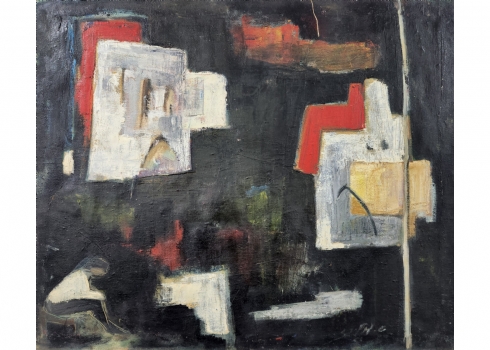 שלמה אלירז - 'בתים לבנים בצפת' - ציור ישן, שמן על בד, חתום