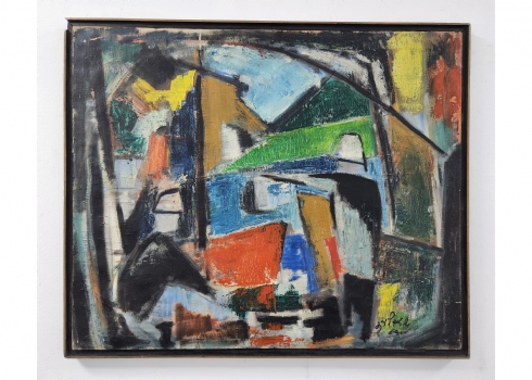 שלמה אלירז - 'טבריה' - ציור ישן, שמן על בד, חתום ומתוארך: 1963