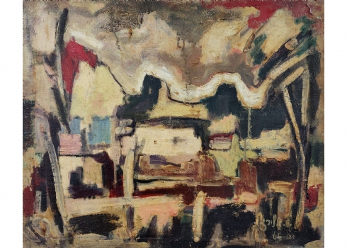 שלמה אלירז - 'צפת אחרי הרעידה הגדולה' - ציור ישן, שמן על בד, חתום ומתוארך: 1966