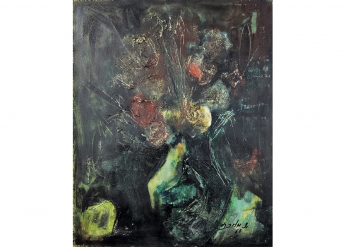 שלמה אלירז - 'פרחים באגרטל' - ציור ישן, שמן על בד, חתום ומתוארך: 1968