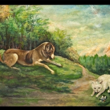 'חתול וכלב' - ציור ישן