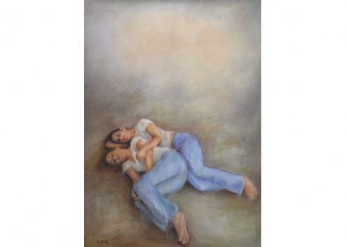 יעקב כרמלי  (Jacob Carmely) - 'אחיות' - ציור גדול, שמן על בד, חתום