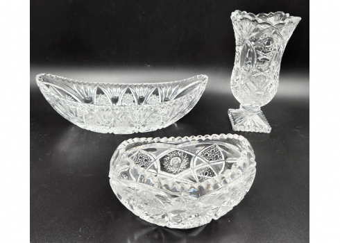 לוט של 3 כלי קריסטל וזכוכית