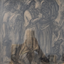 'שלוש קוצרות עם אלומות שיבולים' - ציור ישן, גירי פחם על נייר פגמים לנייר