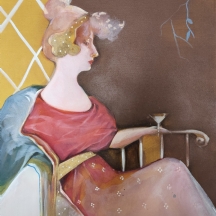גרטי רובינשטיין - 'אישה, ורוד וגביע' - עבודת מקור, גואש על נייר, חתום, ללא מסגרת