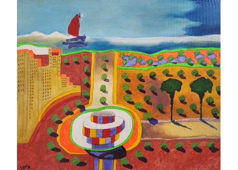 עודד פיינגרש (Oded Feingersh) - 'תל אביב' - שמן על בד, חתום