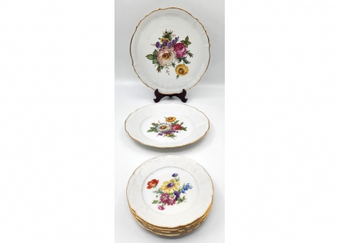 לוט של 5 חלקי סט פורצלן גרמני מתוצרת: 'רוזנטל' (Rosenthal), מעוטר בהדפס פרחוני