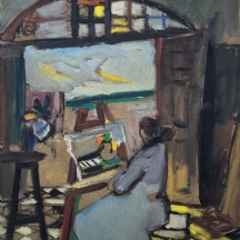 משה רוזנטליס (Moshe Rosenthalis), 'ציירת סטודיו' מידות: 41X33 ס"מ.