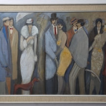 יצחק מימון (Isaac Maimon) - 'גרטווד שומכר חדד במעיל פרווה לבן' - שמן על בד, חתום