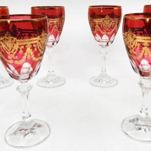 סט של 6 גביעי יין ישנים, עשויים זכוכית קרנברי (Cranberry Glass)