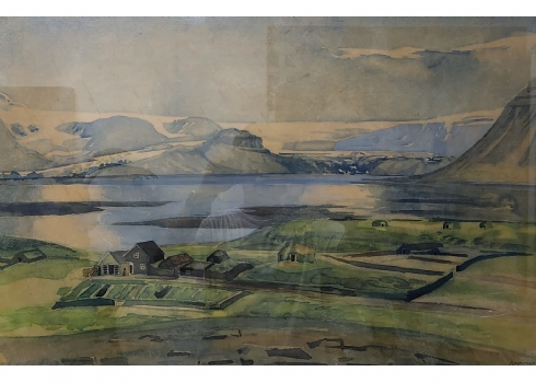 Asgrimur Jonsson (1876-1958) - 'נוף כפר' - הדפס חתום בפלטה