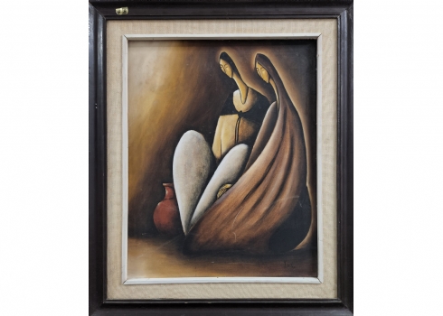 'Ortiz' - ציור ישן, שמן על בד, שריטות לצבע