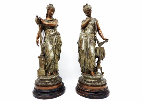 אוטרופ בורה Eutrope Bouret (צרפתי, 1833-1906) - זוג פסלי שפלטר (Spelter) צרפתים