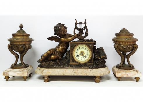 גרניטורה (Garniture) צרפתית עתיקה ומרשימה מהמאה ה-19 - אלגוריה למוסיקה