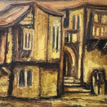 שטרן, יוסי  (Joseph Stern) -- 'בתים בחום וצהוב' - ציור גדול ויפה של האמן