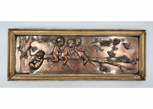 הלמוט שיוולקאמפ (Helmuth Schievelkamp, גרמני 1849-1936) - 'ארבעה ילדים על ענף'