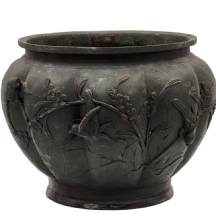 עציץ ברונזה יפני עתיק מתקופת 'מייג'י' (Meiji Period)