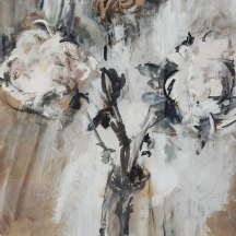 'פרחי כותנה בכד' - ציור ישן, גואש על נייר, חתום ומתוארך: 1947