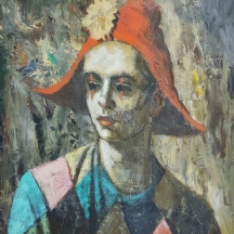 דניאלה נובי (Daniela Nuvey), ארלקינו, שמן על לוח, חתום