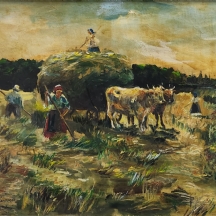 Laszlo Szanossy (הונגרי, 1866-1909) - 'איכרים מערימים חציר' - ציור הונגרי גדול