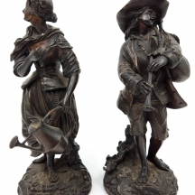 Emile Victor Blavier  - (צרפתי, 1821-1879) - 'זוג נגנים', זוג פסלי ברונזה צרפתים