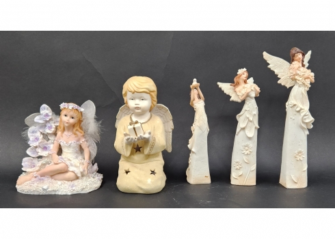 לוט של 5 קישוטים בדמות פסלוני מלאכים ופיות
