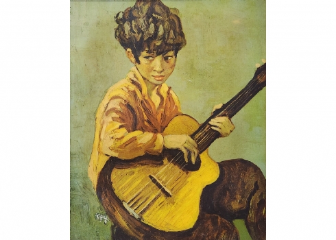 'נער וגיטרה', הדפס ישן מוצמד לבד על פי מרסל דיף (Marcel Dyf)