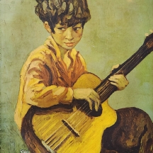 'נער וגיטרה', הדפס ישן מוצמד לבד על פי מרסל דיף (Marcel Dyf)