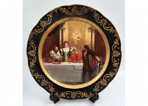 צלחת פורצלן גדולה ונדירה מהמאה ה-19 - 'גביע יין עם צ'זארה בורג'ה'