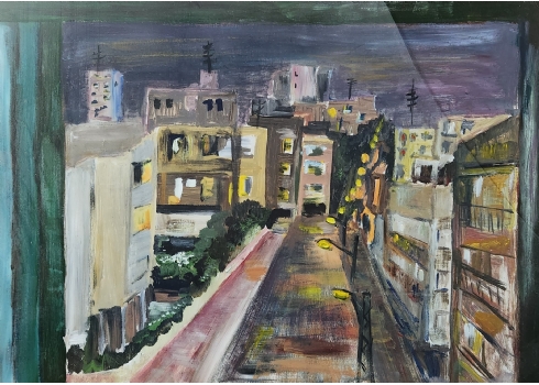 ציור ישן, גואש על נייר, חתום (חיה רוזן ?) ומתוארך: 1993