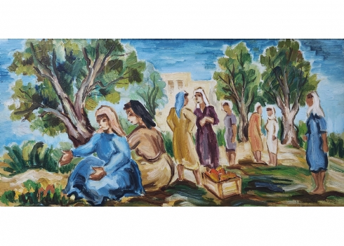 דוד גלבוע, 'נשים ערביות', שמן על בד, חתום