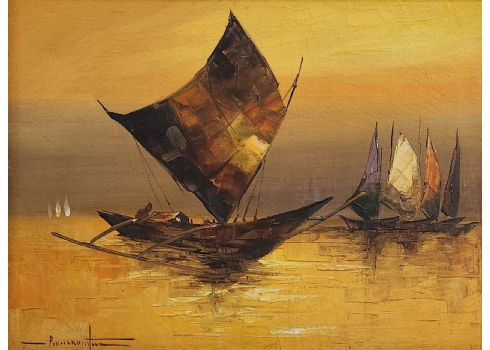 'Alfredo Buenaventura' (פיליפינים,1942-1982) - 'מפרשיות דייגים בערביים' - ציור
