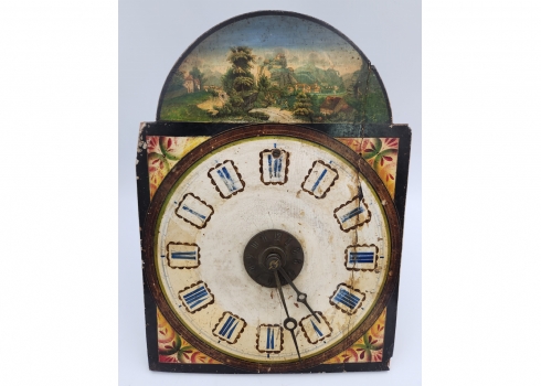 שעון קיר גרמני עתיק משנת 1870 בקירוב, עשוי עץ מצוייר