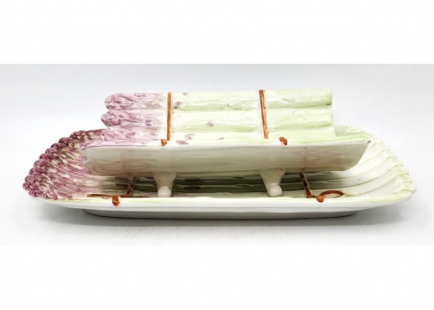 עריסת אספרגוס (Asparagus Cradle) ישנה ויפה עשויה מיוליקה מצויירת בעבודת יד באמיי